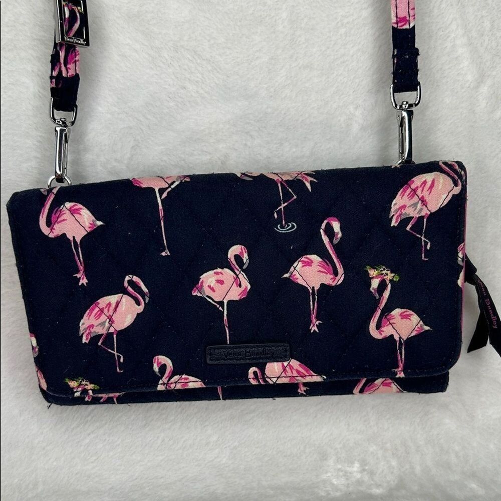 Vera Bradley Pink Flamingo Navy Mini Crossbody Shoulder Bag Coastal Preppy